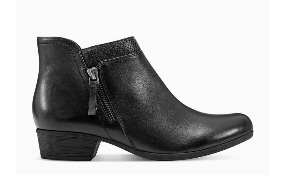 Rockport Carly Side Zip Black Leather Ankle Booties Sz 6.5 Classic Comfort Boho